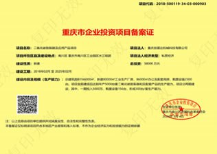 重慶市企業投資項目備案證